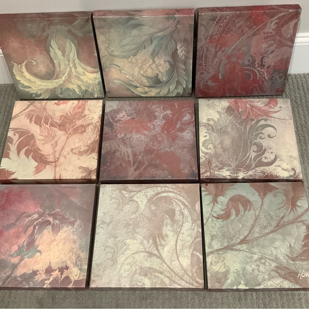 9 square canvas leaf prints (set A includes 5 of 9)